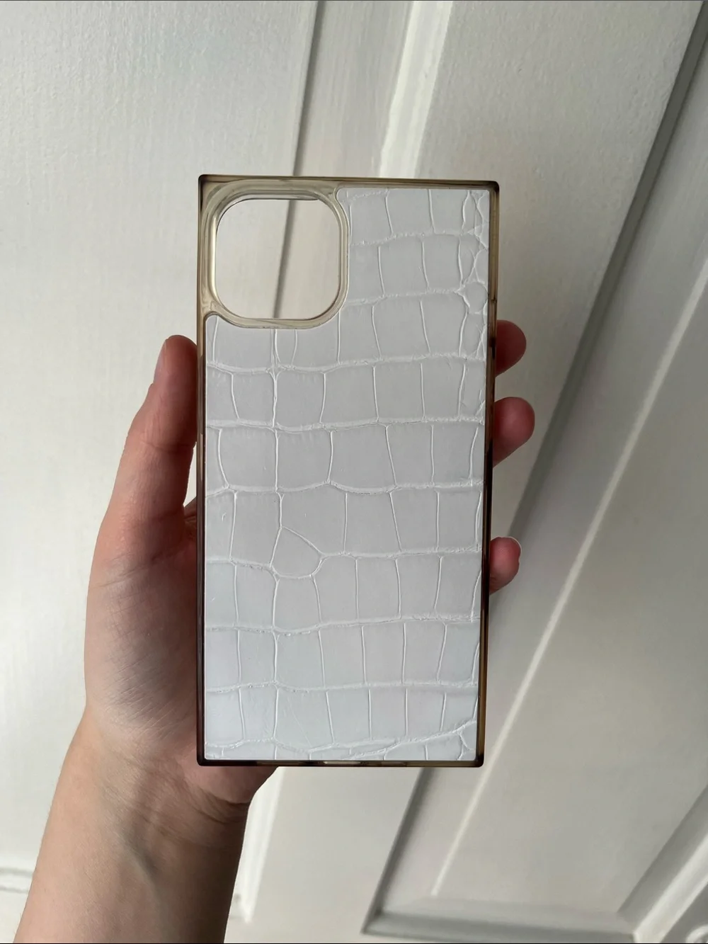 FLAUNT SQUARE® White Crocodile Faux Leather iPhone 13 Case